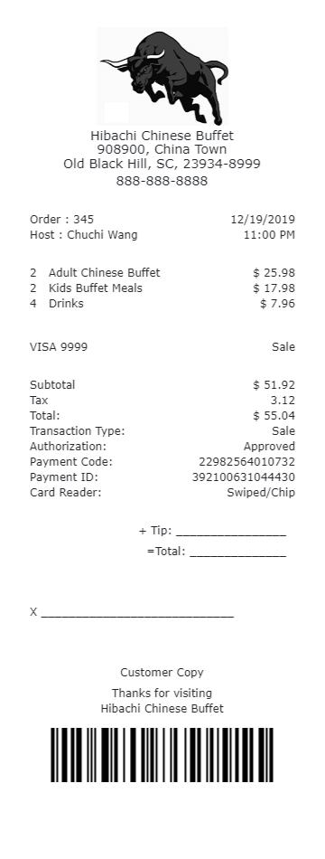 fast food receipt template, which can be used for bar and restaurants too