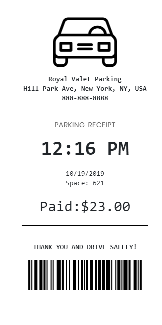 Custom generated parking receipt with standard parking images or custom logos