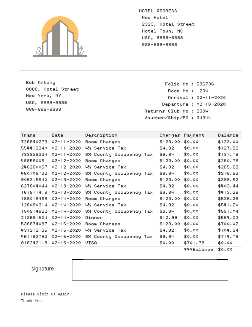 Hotel Receipt Generator |Motel Receipt Maker |Itemized ...