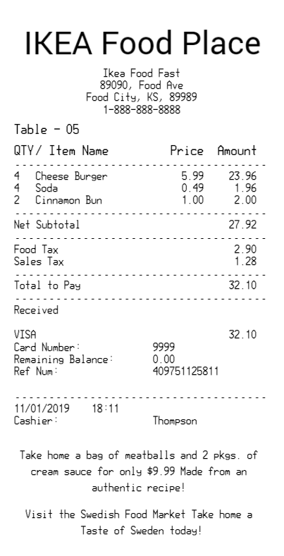 Restaurant Receipt Template