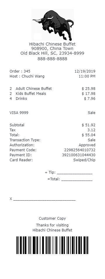 restaurant receipt template