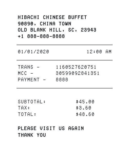 Standard food receipt templates which can be used for major restaurants or bars or pubs.