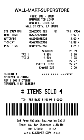 Walmart receipt generator is a program that prints out a fake receipt with the details of the order from Walmart